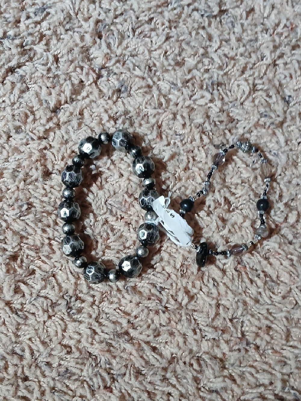 Handcrafted Black and Silver Beaded Stretch Bracelet Set